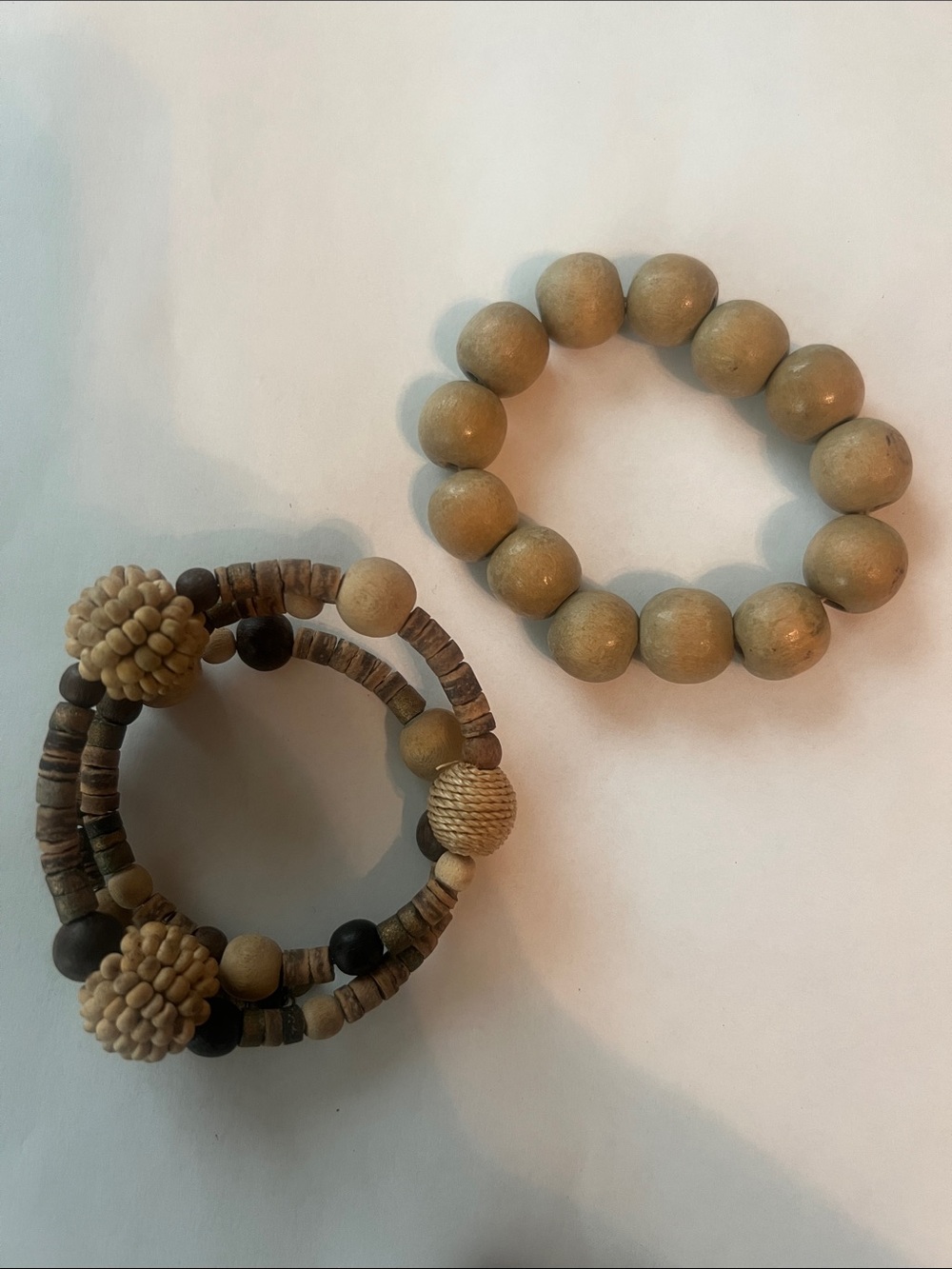 Natural Wood Bead Stretch Bracelets - Set of 2